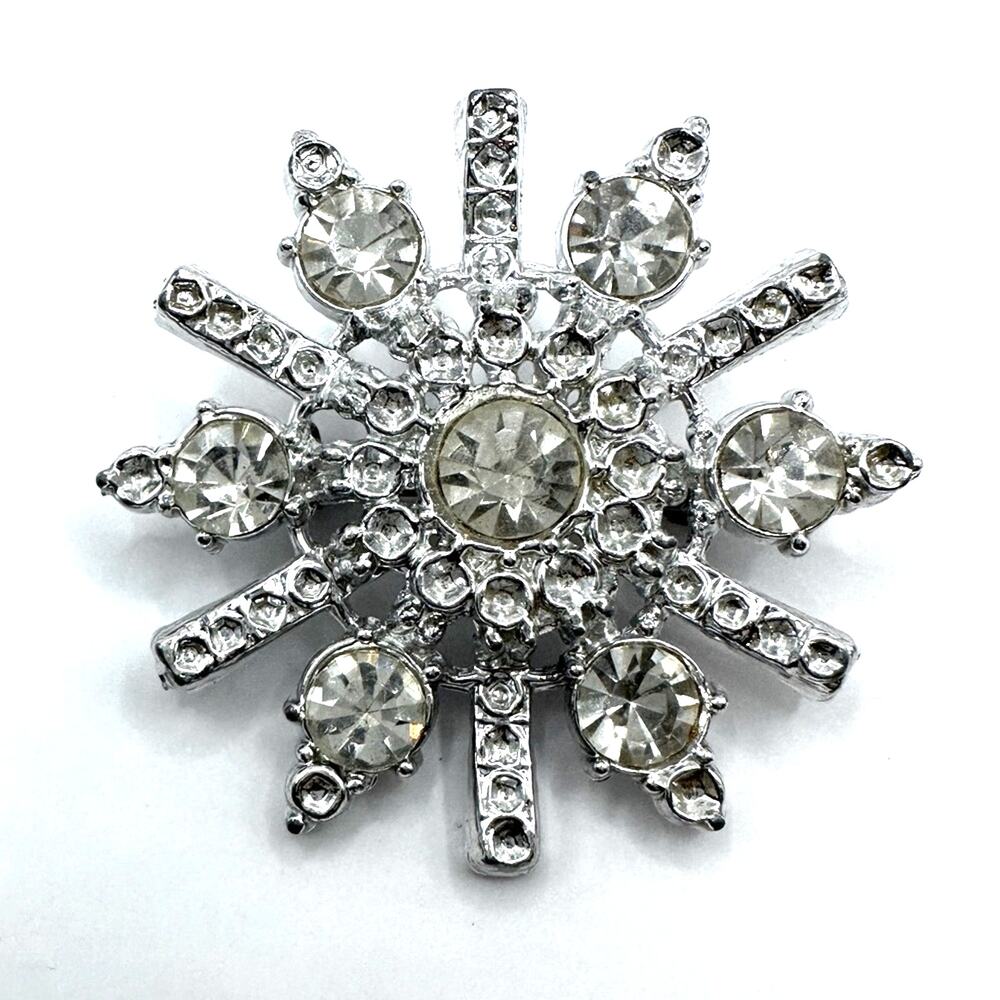 Vintage Rhinestone Starburst Brooch VTG Pin Circle Costume jewelry